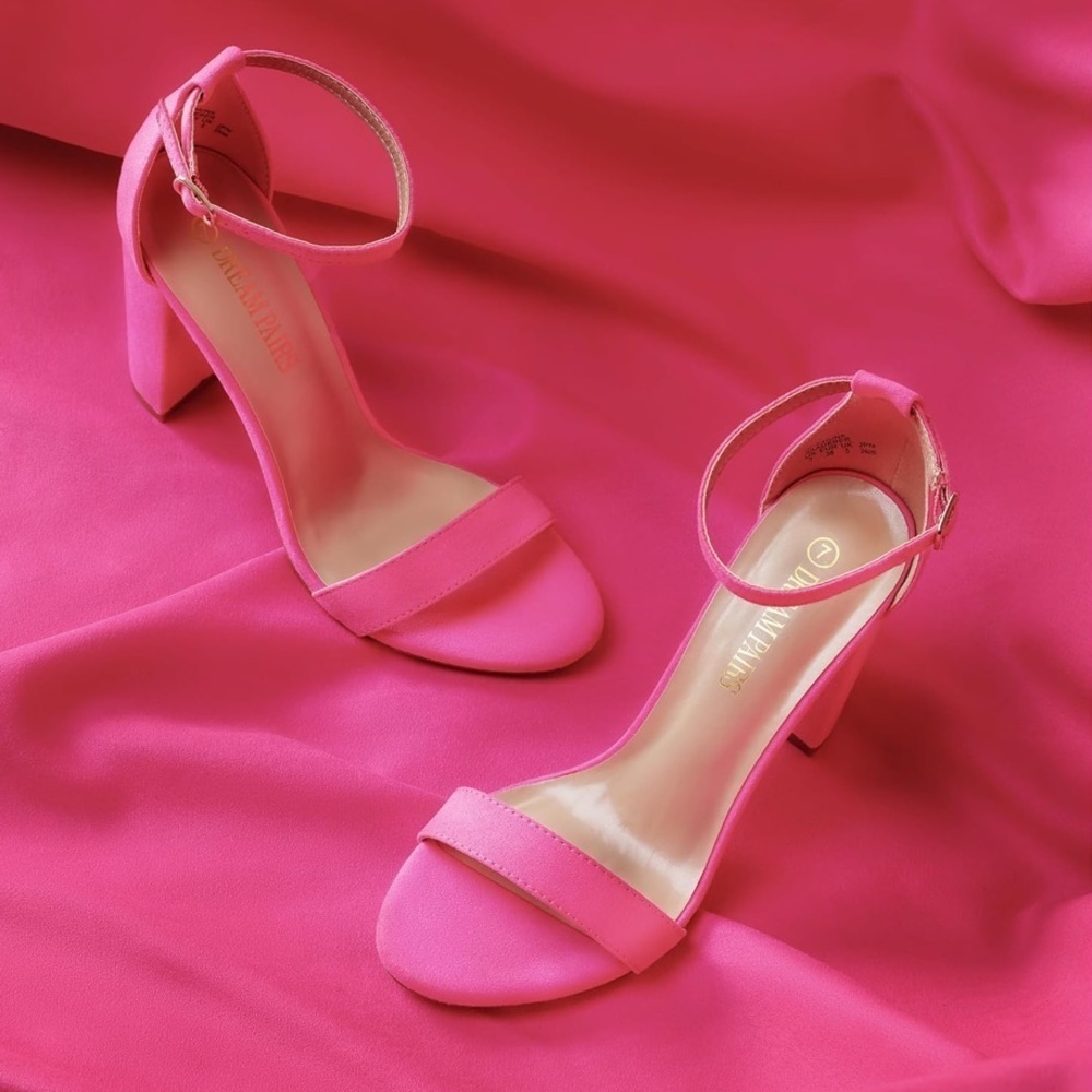 🆕 Dream Pairs | Hi-Chunk Suede High Heel Pump Sandals in Fuschia Pink Size 6.5
